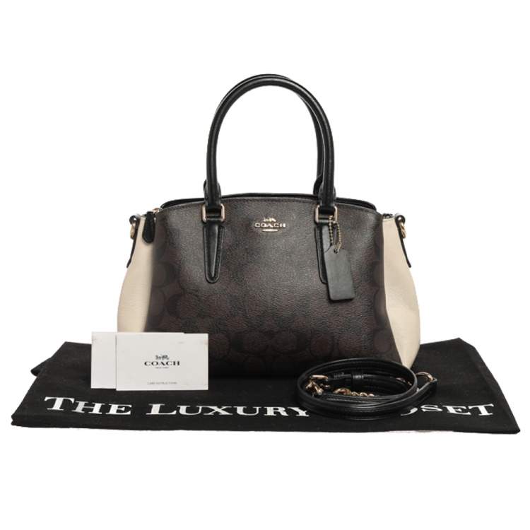 Pre Owned Coach Tri Cololr Signature Coated Canvas and Leather Mini Christie Carryall Bag