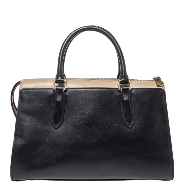 Pre Owned Coach Black/Beige Leather Bond Satchel