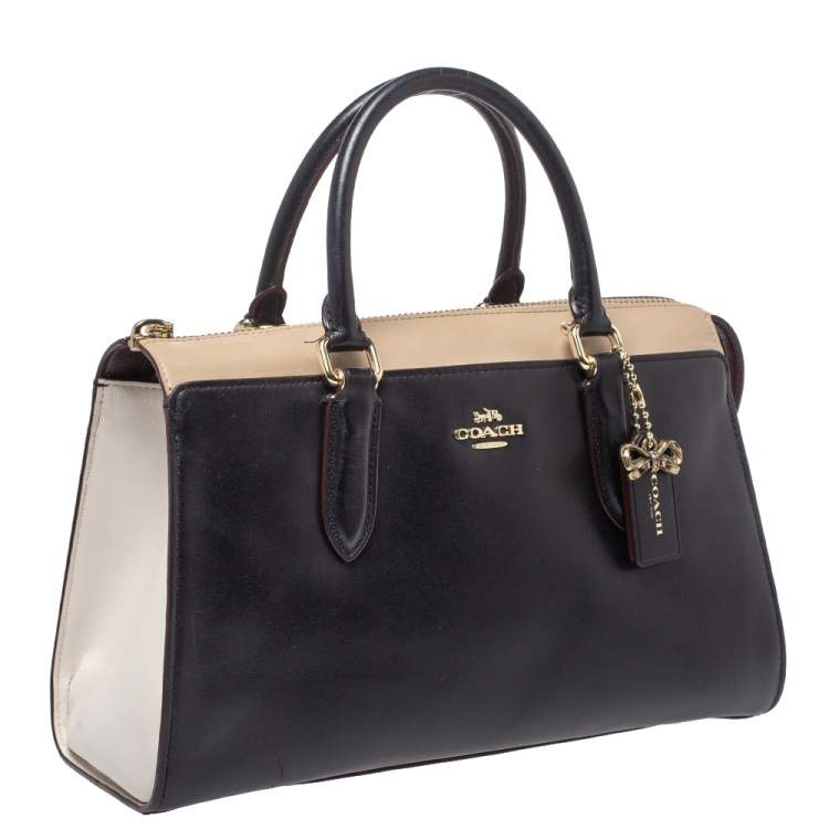 Pre Owned Coach Black/Beige Leather Bond Satchel