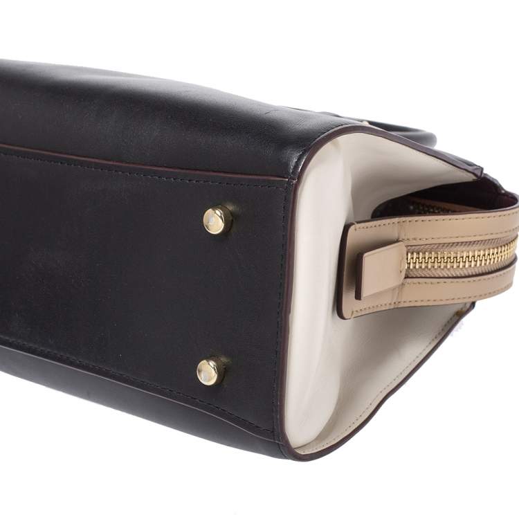Pre Owned Coach Black/Beige Leather Bond Satchel