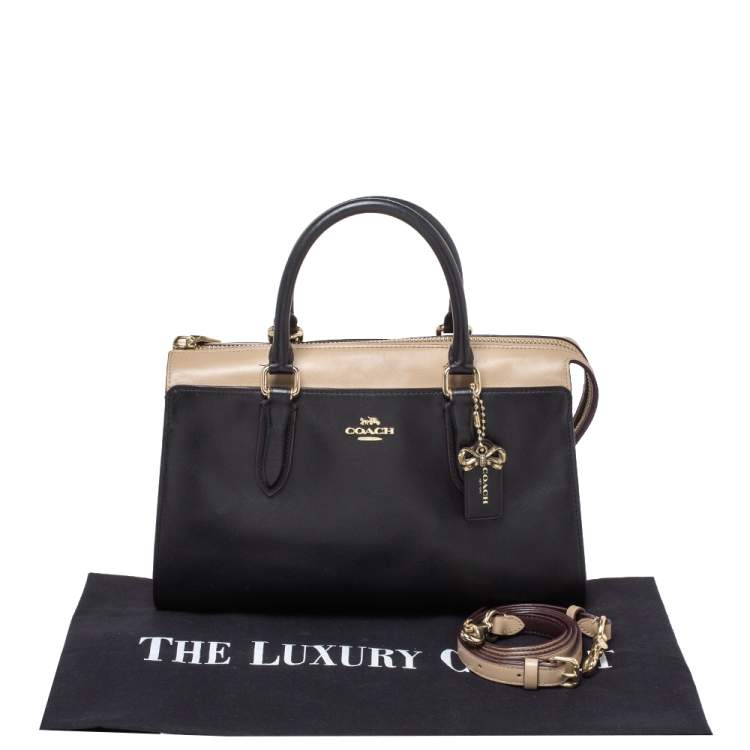 Pre Owned Coach Black/Beige Leather Bond Satchel