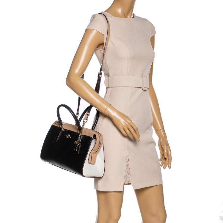 Pre Owned Coach Black/Beige Leather Bond Satchel
