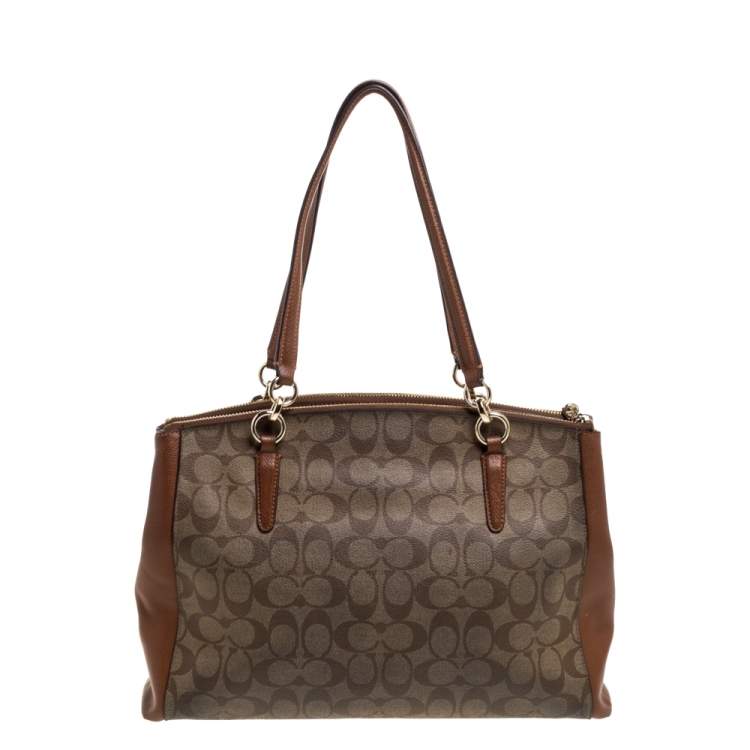 Pre Owned Coach Beige Signature Coated Canvas Christie Carryall Satchel