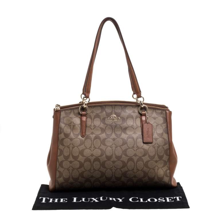 Pre Owned Coach Beige Signature Coated Canvas Christie Carryall Satchel