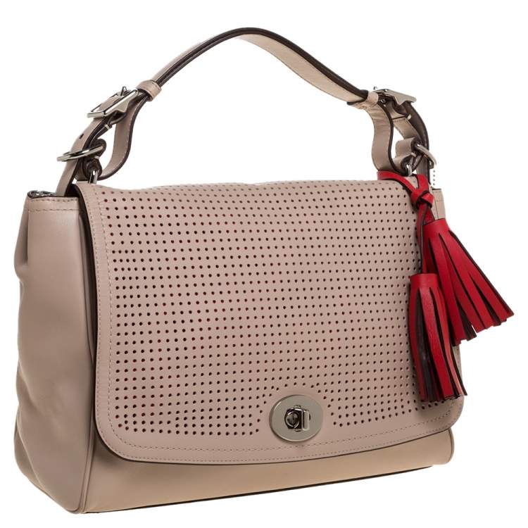 Pre Owned Coach Blush Pink Perforated Leather Legacy Romy Top Handle Bag w/ Wallet