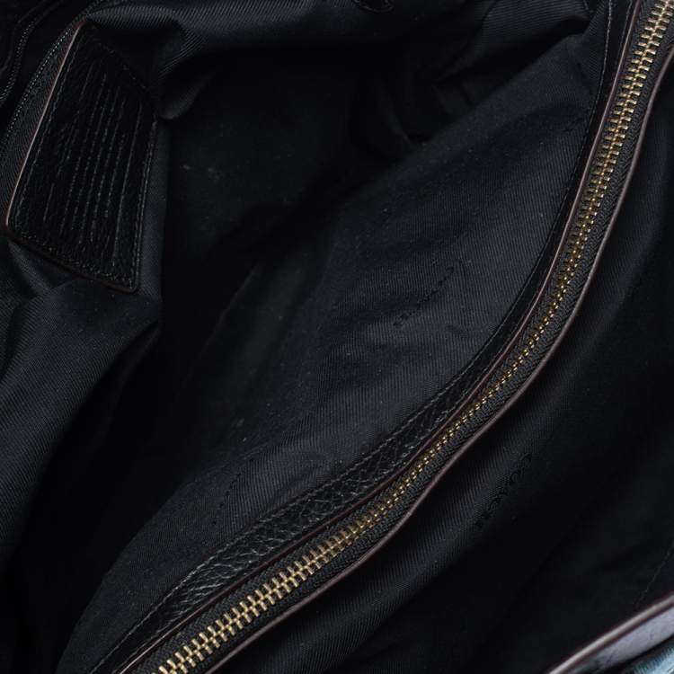 Pre Owned Coach Black/Blue Leather and Denim Patchwork Tote 