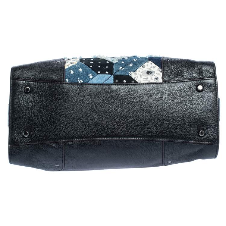 Pre Owned Coach Black/Blue Leather and Denim Patchwork Tote 