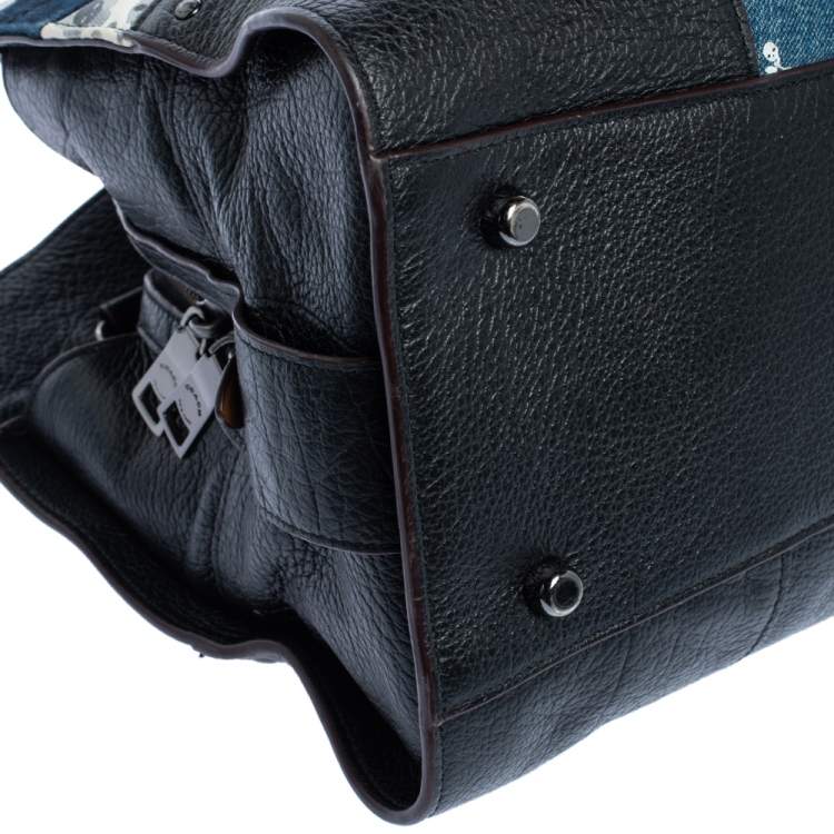 Pre Owned Coach Black/Blue Leather and Denim Patchwork Tote 