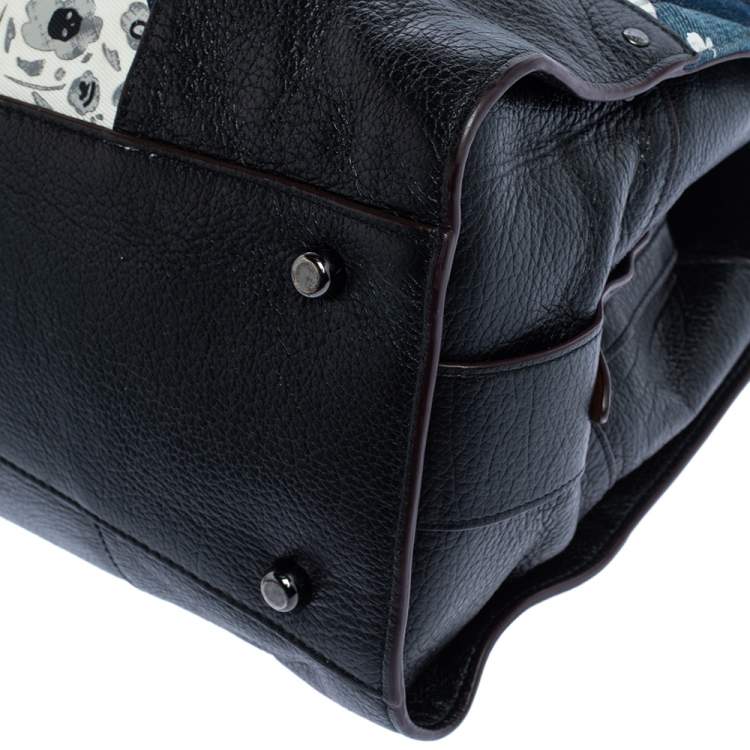 Pre Owned Coach Black/Blue Leather and Denim Patchwork Tote 