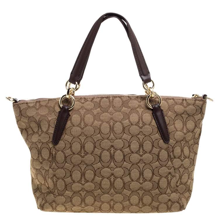 Pre Owned Coach Beige/Brown Canvas and Leather Small Kelsey Top Handle bag