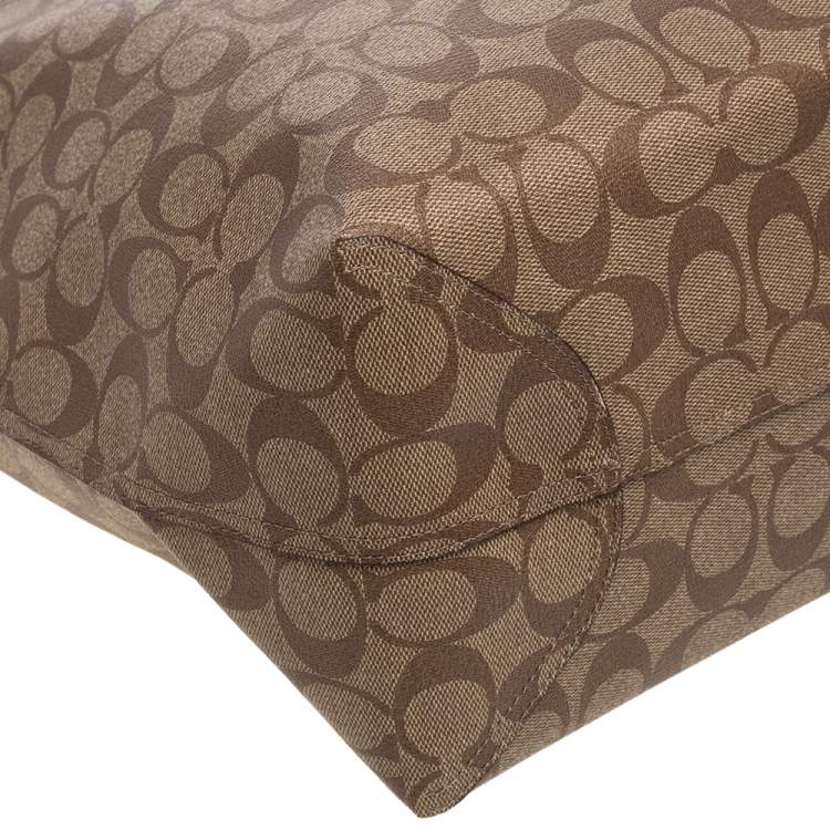 Pre Owned Coach Beige/Brown Coated Canvas and Leather Reversible City Tote