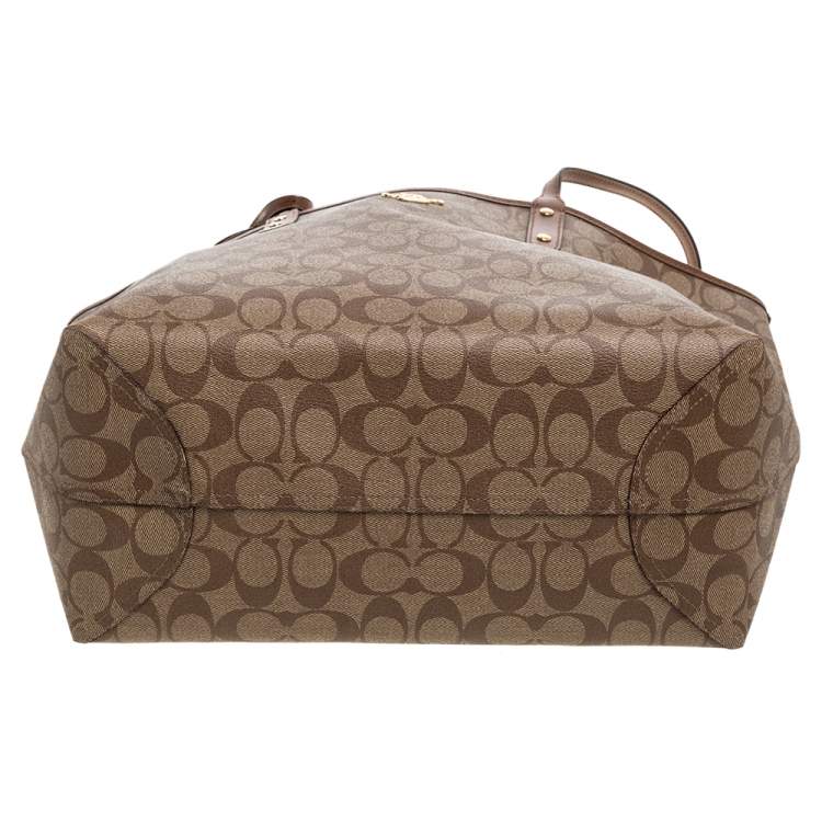 Pre Owned Coach Beige/Brown Coated Canvas and Leather Reversible City Tote