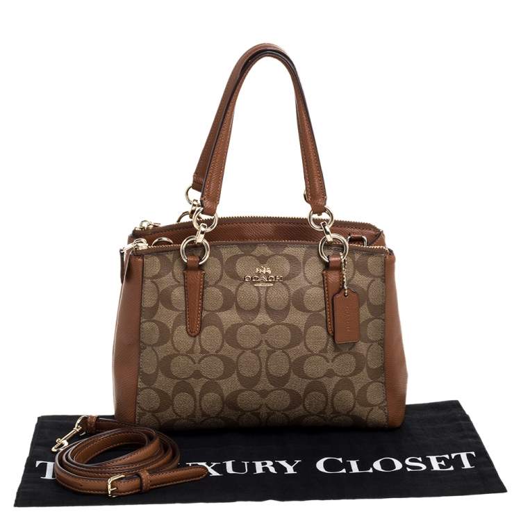 Pre Owned Coach Brown Signature Coated Canvas and Leather Mini Christie Carryall Satchel