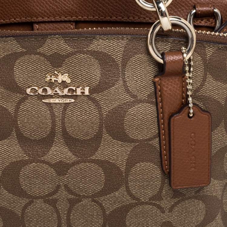 Pre Owned Coach Brown Signature Coated Canvas and Leather Mini Christie Carryall Satchel