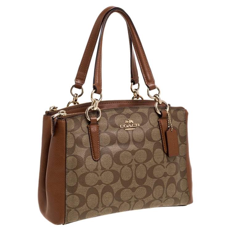Pre Owned Coach Brown Signature Coated Canvas and Leather Mini Christie Carryall Satchel
