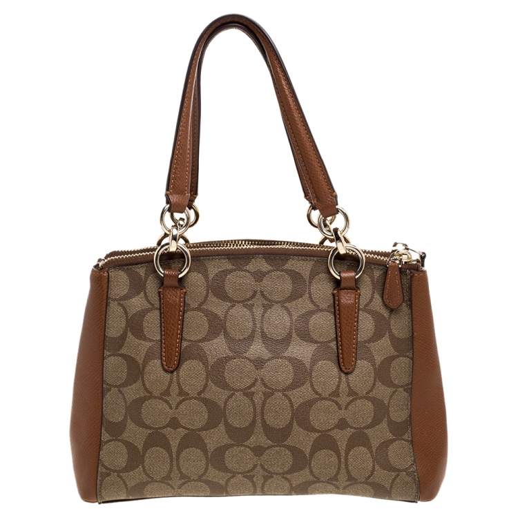 Pre Owned Coach Brown Signature Coated Canvas and Leather Mini Christie Carryall Satchel