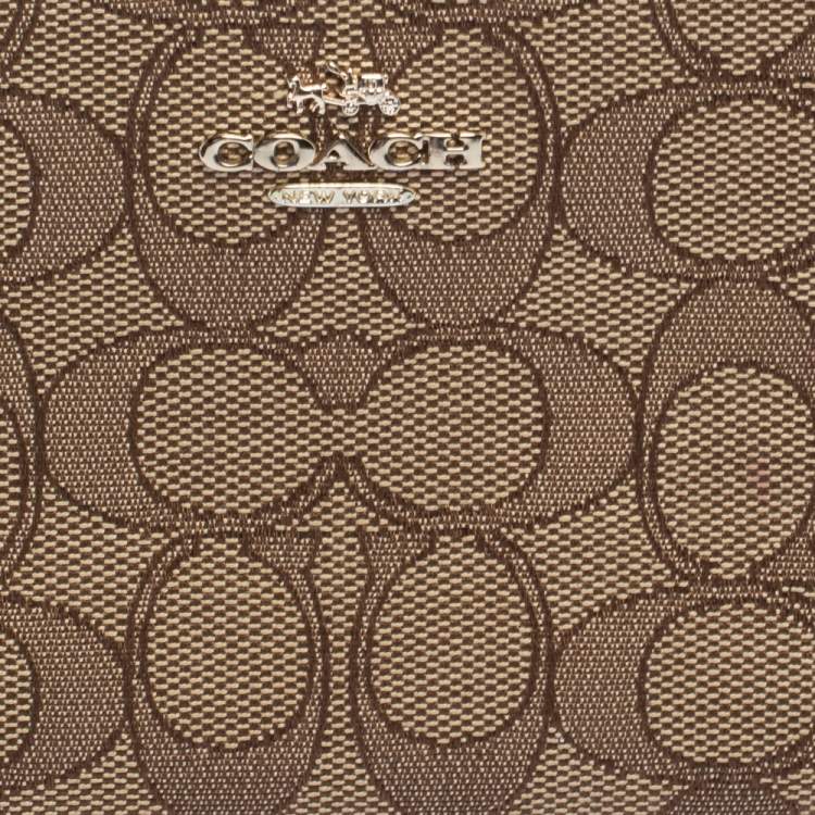 Pre Owned Coach Beige/Brown Signature Canvas and Leather Zip Around Wallet