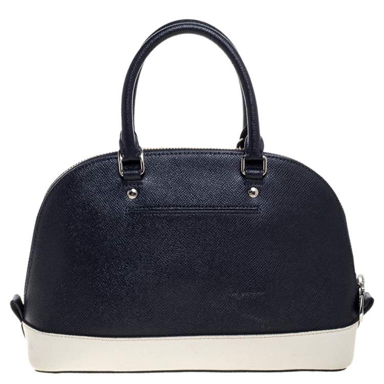 Pre Owned Coach Navy Blue/White Leather Mini Sierra Satchel