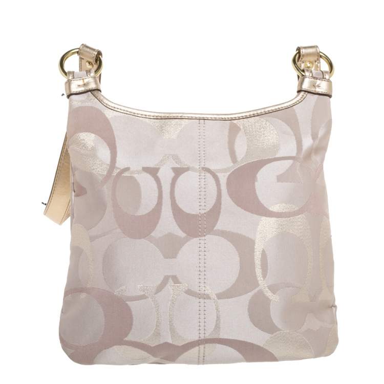 Pre Owned Coach Beige Signature Canvas and Leather Crossbody Bag