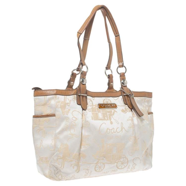 Pre Owned Coach Beige/Tan Horse and Carriage Canvas and Leather Bag