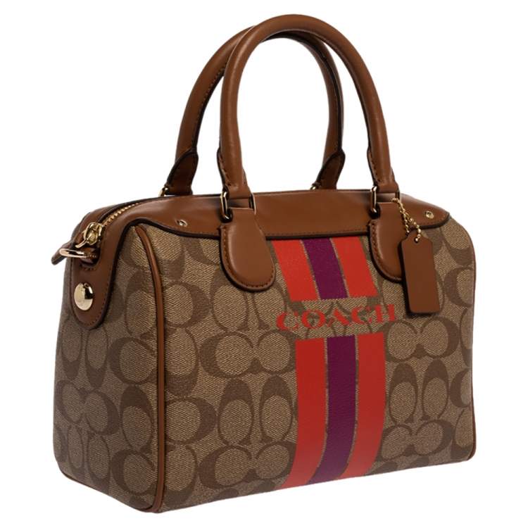 Pre Owned Coach Brown Signature Coated Canvas and Leather Mini Bennett Satchel