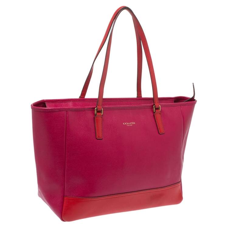 Pre Owned Coach Fuchsia/Red Leather Shopper Tote