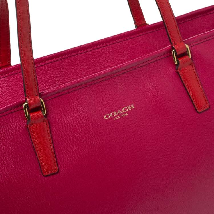 Pre Owned Coach Fuchsia/Red Leather Shopper Tote