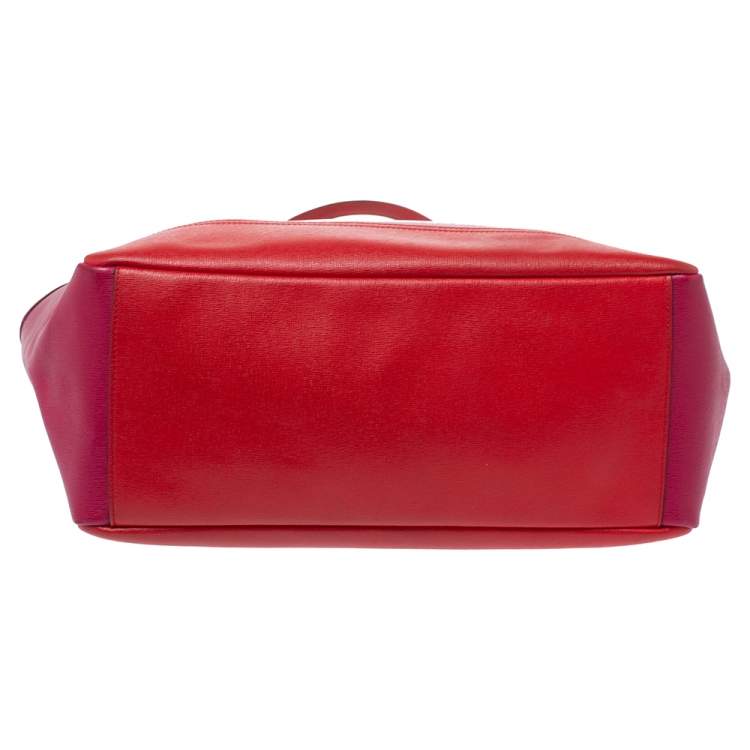 Pre Owned Coach Fuchsia/Red Leather Shopper Tote