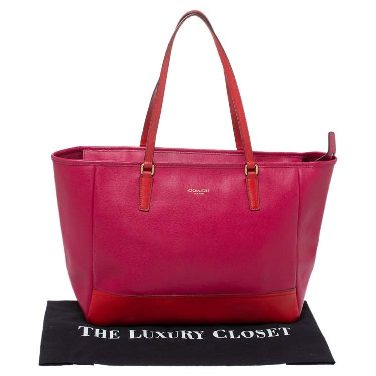 Pre Owned Coach Fuchsia/Red Leather Shopper Tote