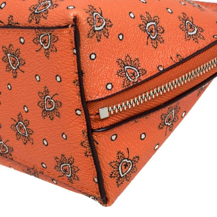 Pre Owned Coach Orange Bloom Print Coated Canvas Cosmetic Pouch
