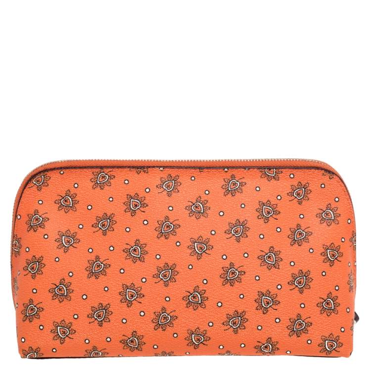Pre Owned Coach Orange Bloom Print Coated Canvas Cosmetic Pouch