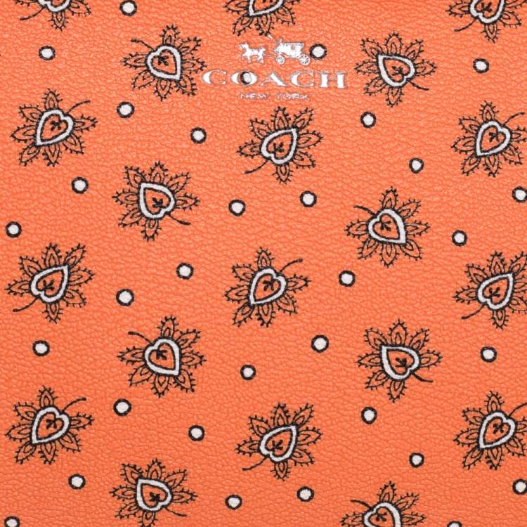 Pre Owned Coach Orange Bloom Print Coated Canvas Cosmetic Pouch