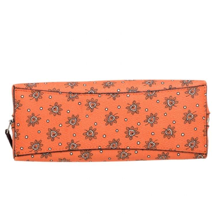 Pre Owned Coach Orange Bloom Print Coated Canvas Cosmetic Pouch
