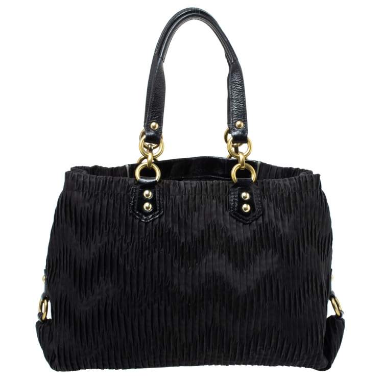 Pre Owned Coach Black Pleated Satin and Patent Leather Tote