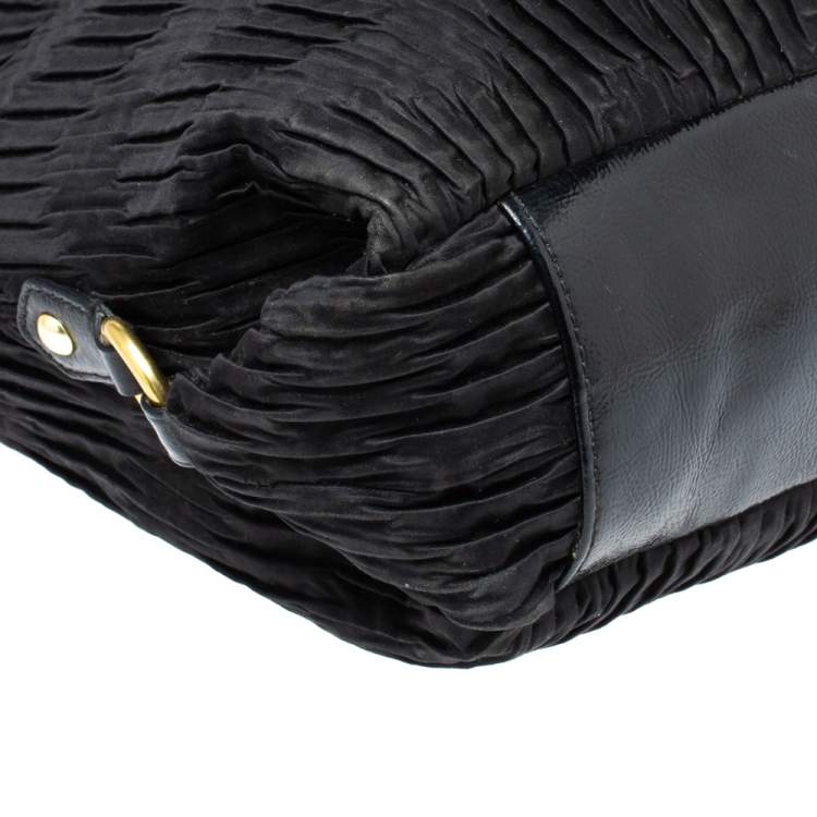 Pre Owned Coach Black Pleated Satin and Patent Leather Tote