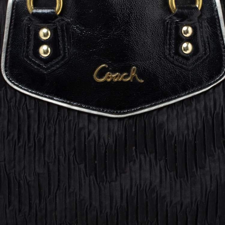Pre Owned Coach Black Pleated Satin and Patent Leather Tote