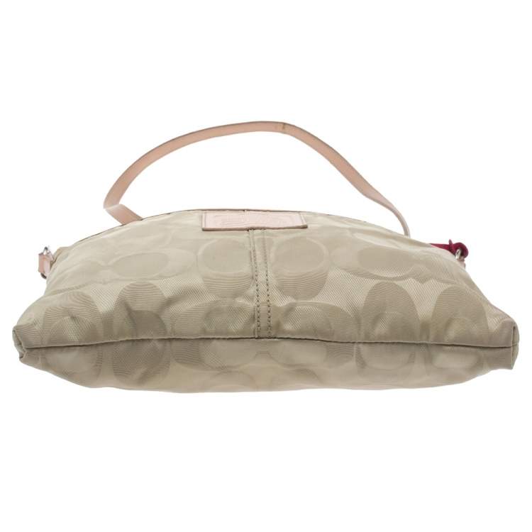 Pre Owned Coach Beige/Pink Nylon and Leather Crossbody Bag
