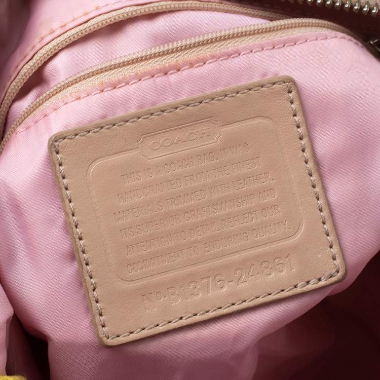Pre Owned Coach Beige/Pink Nylon and Leather Crossbody Bag