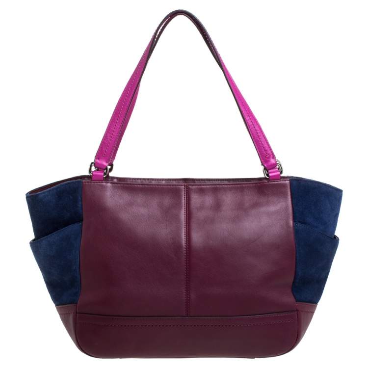 Pre Owned Coach Multicolor Leather and Suede Shopper Tote