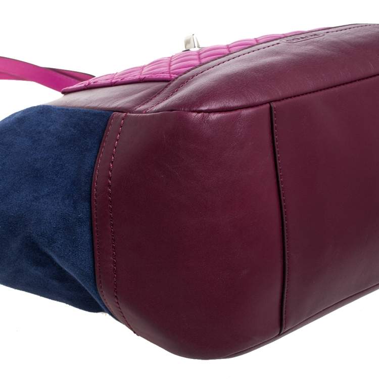 Pre Owned Coach Multicolor Leather and Suede Shopper Tote