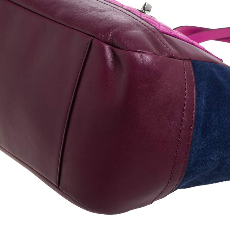 Pre Owned Coach Multicolor Leather and Suede Shopper Tote