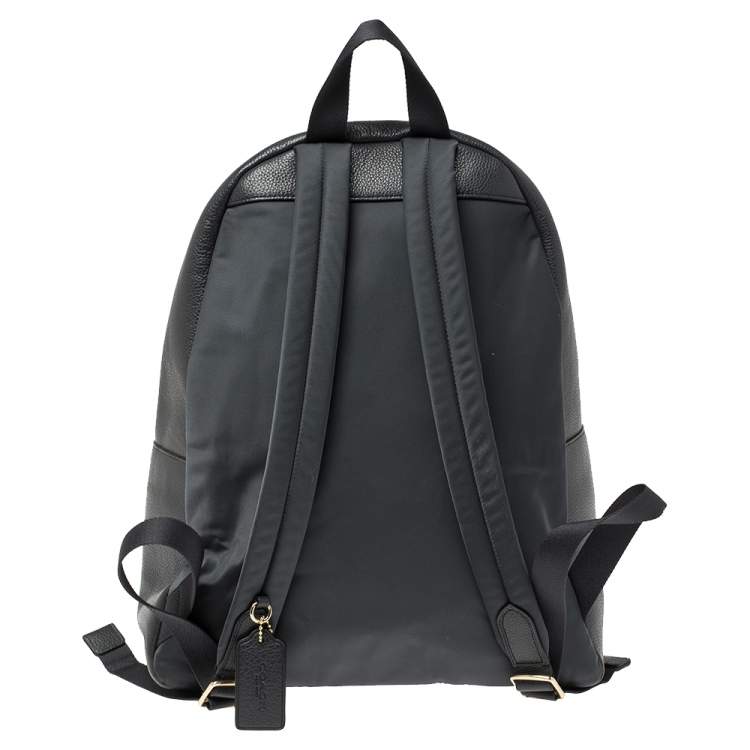 Pre Owned Coach Dark Grey Leather Large Charlie Backpack