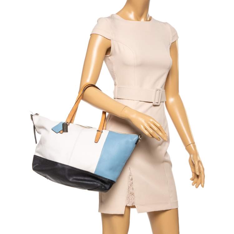 Pre Owned Coach Multicolor Leather Zipped Shopper Tote