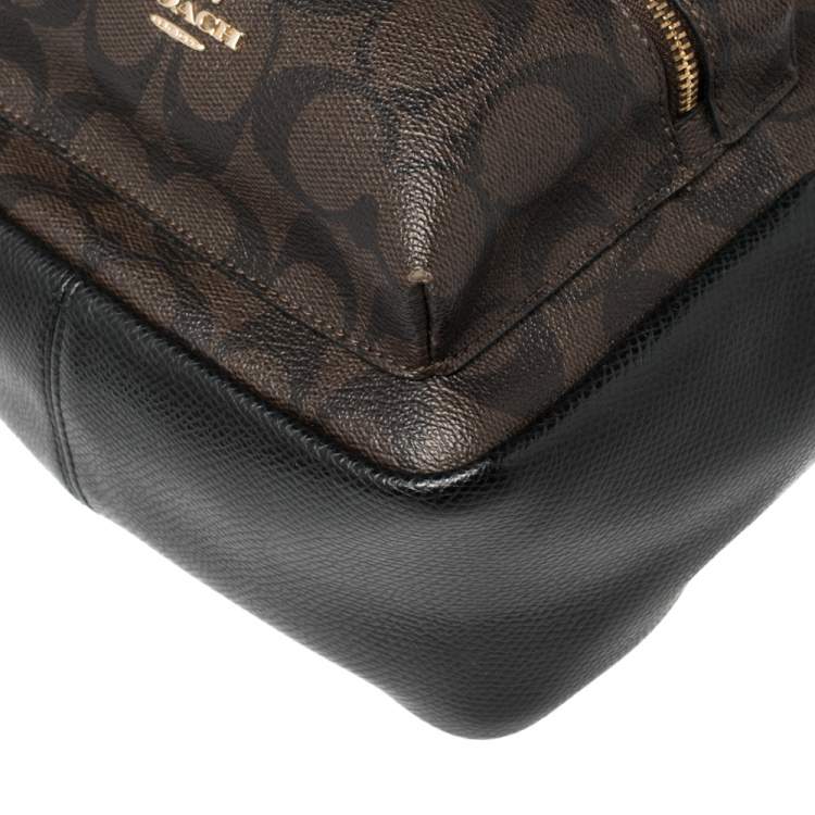 Pre Owned Coach Black/Brown Signature Coated Canvas and Leather Mini Charlie Backpack