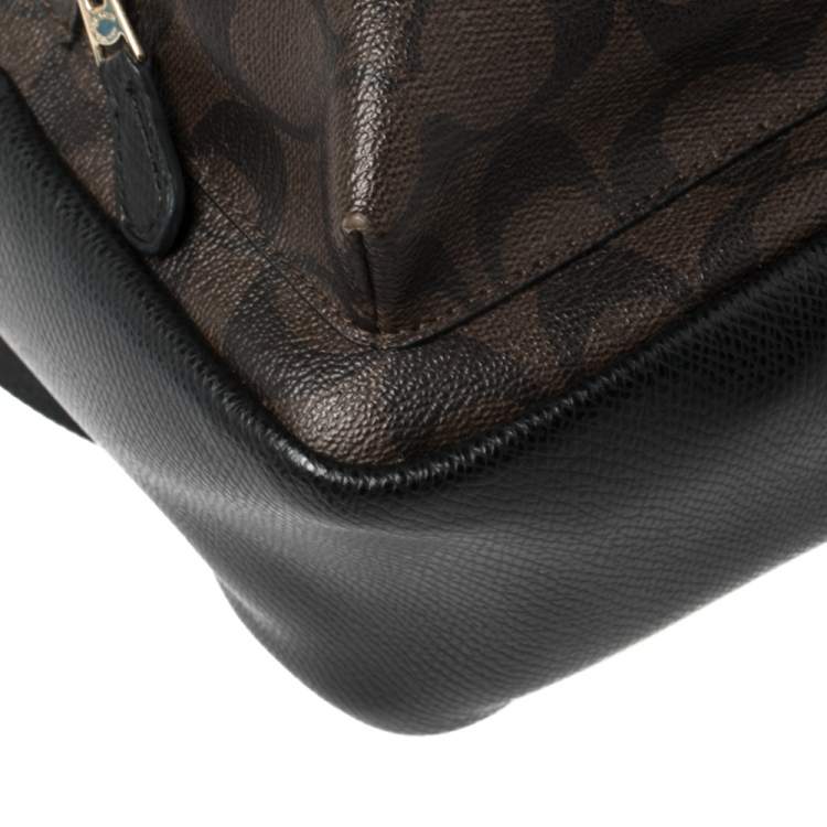 Pre Owned Coach Black/Brown Signature Coated Canvas and Leather Mini Charlie Backpack