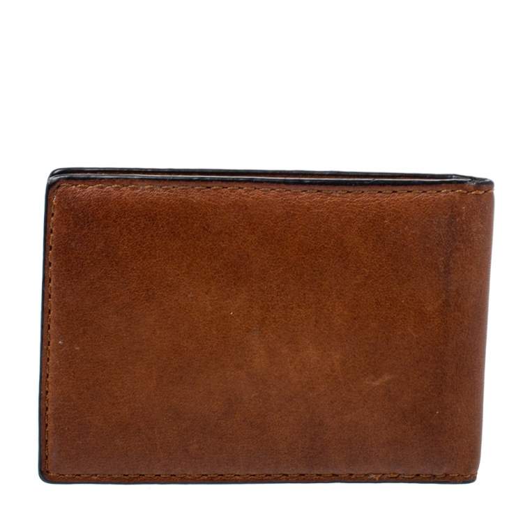 Pre Owned Coach Brown Leather Bifold Card Holder 