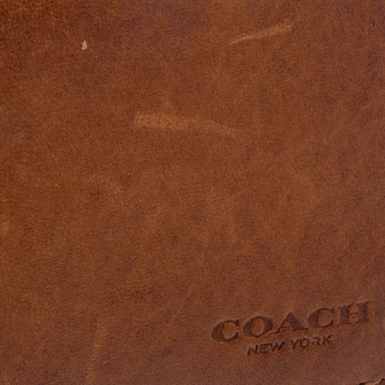 Pre Owned Coach Brown Leather Bifold Card Holder 