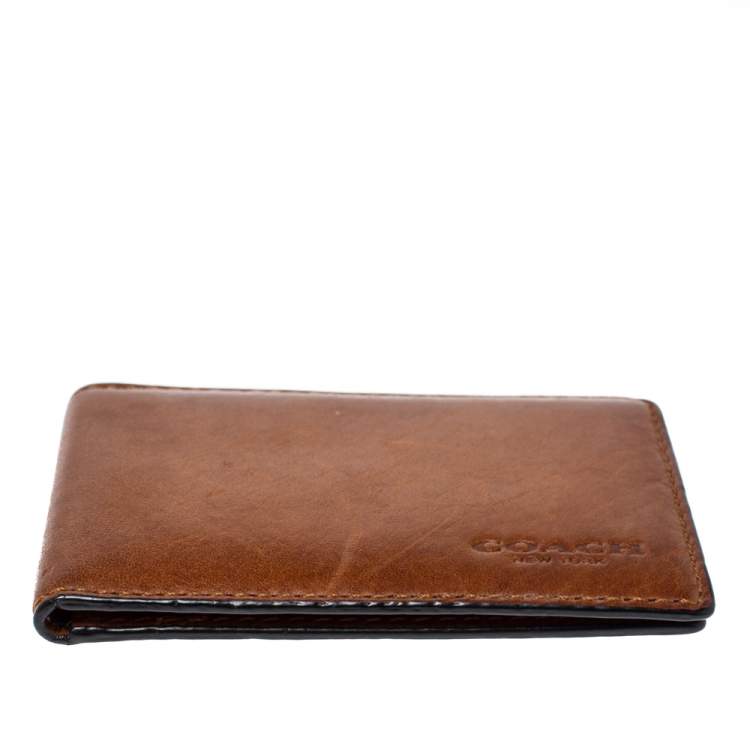 Pre Owned Coach Brown Leather Bifold Card Holder 