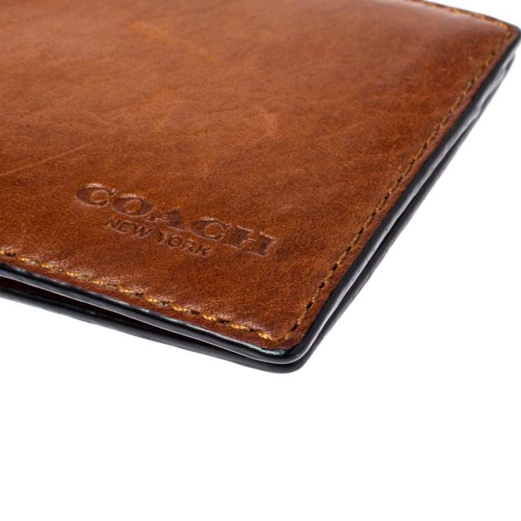 Pre Owned Coach Brown Leather Bifold Card Holder 