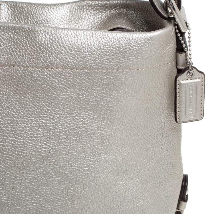 Pre Owned Coach Metallic Silver Leather Duffle Hobo